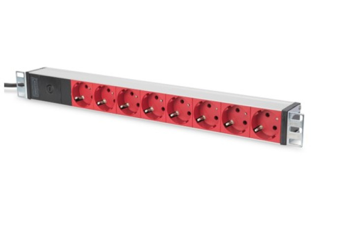 Rack elosztópanel 8db Schuko túlterhelésvédelemmel, Digitus, DN-95410-R