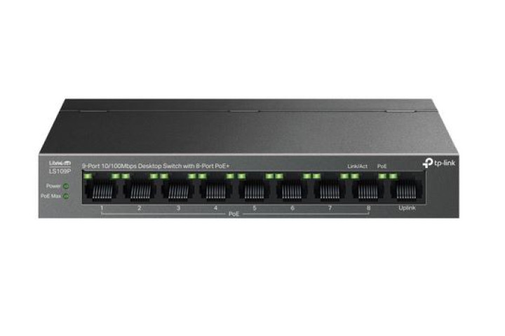 TP-Link LS109P 9-Port 10/100Mbps asztali Switch 8 PoE+ porttal
